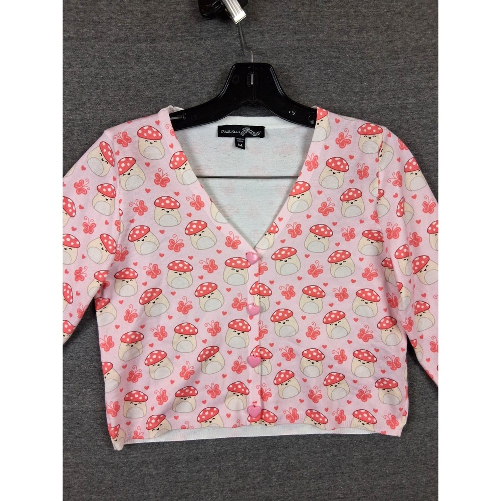 Dolls Kill X Squishmellow Sweater Medium Pink Malcolm Mushroom Crop Cardigan